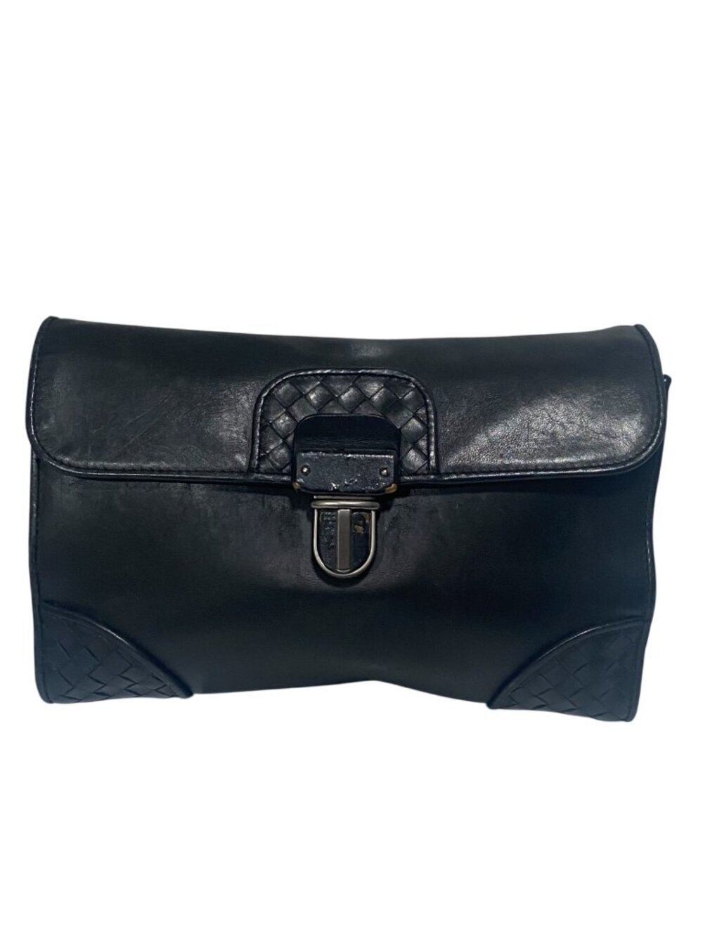 Bottega Veneta Intrecciato Leather Pouchette Clutch Wristlet in Black